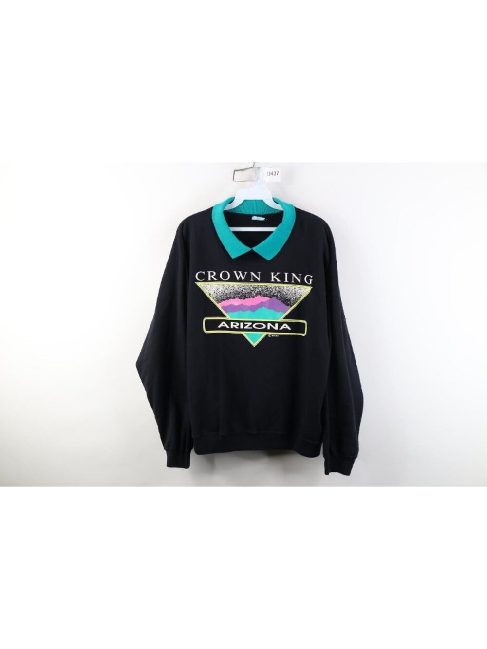 Vintage 90s Womens Size Large Crown King Arizona Collared Sweatshirt Black USA